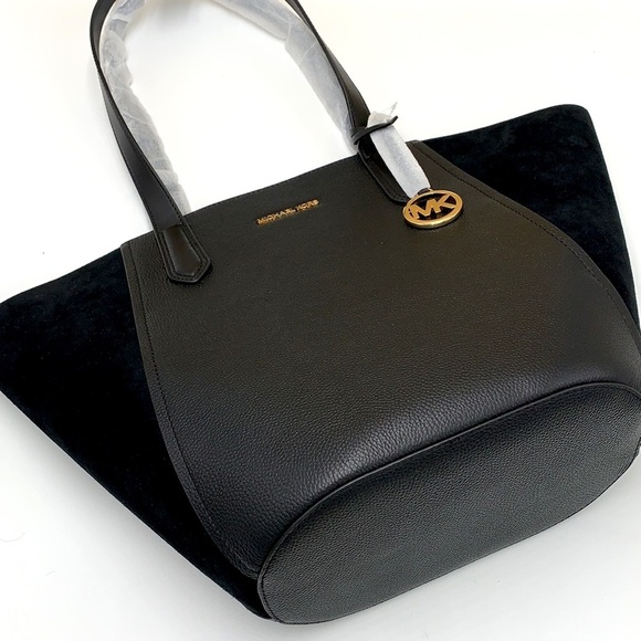 MICHAEL KORS PORTIA LARGE TOTE BLACK COLOR Pebbled leather/ suede - Picture 3 of 14